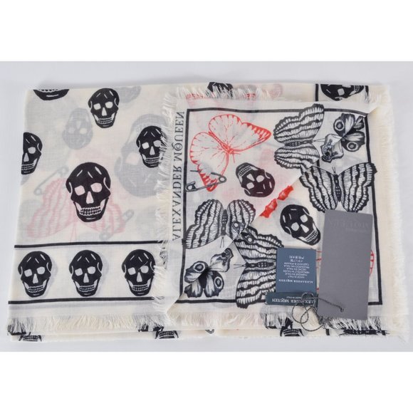 Alexander McQueen Wool Modal Butterfly Skull Scarf - Picture 2 of 9